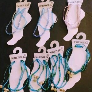 Ankle Bracelets Turquoise Green, Pink, White Beaded Beach Lot of 7 with 3 each